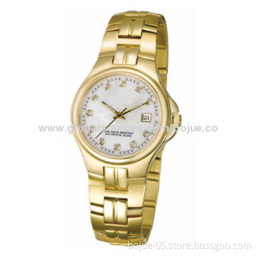 Stainless Steel Gift Watch with Calendar and Gold Color